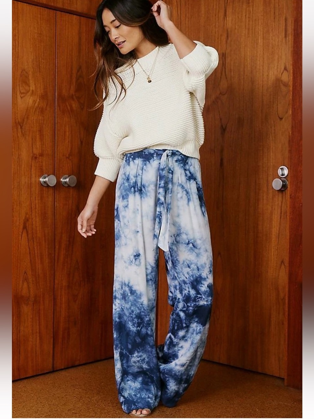 Anthropologie Cloth & Stone Venice Tie Dye Wide Leg Pants Blue S